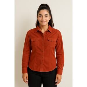2/$30 LOFT Ann Taylor US 8 Womens Orange Corduroy Snap Collared Shirt Top